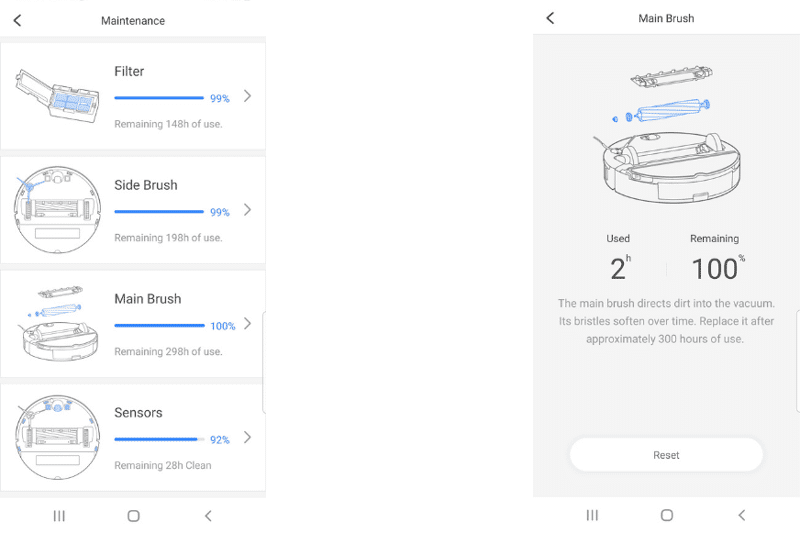 Wartungshinweise werden in der Roborock S7 App angezeigt